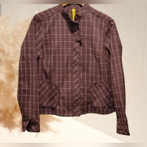 Lole Lighweight Jacket UPF 50+ Zip Brown Plaid Women's Size 10 - Picture 1 of 7